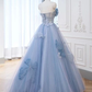 A-Line Blue Tulle Long Prom Dress, Blue Tulle Formal Dress Y6774