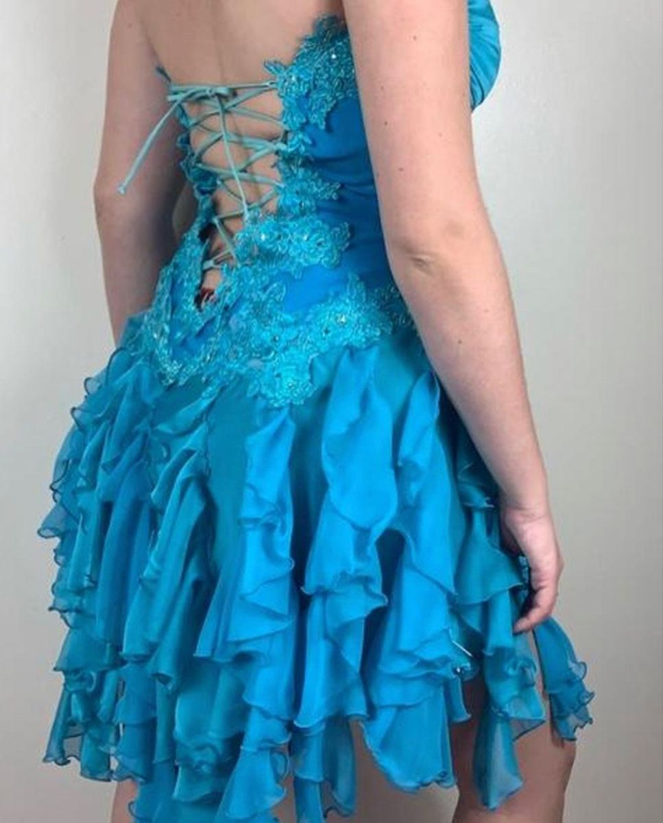 Gorgeous Strapless Blue Chiffon Appliques A Line Short Homecoming Dress 18th Birthday Outfits SP96