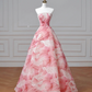 Dream Pink Strapless Satin Print Sequins Prom Dress,Princess Birthday Ball Gown Y8604