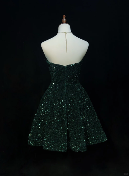 Sparkly Sweetheart Neck Emerald Green Sequin A Line Short Homecoming Dress Cocktail Dress SP2908