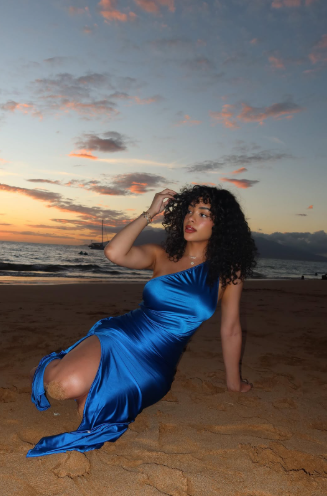 Pretty Blue One Shoulder Sheath Prom Dress，Side Slit Evening Dress Y8150