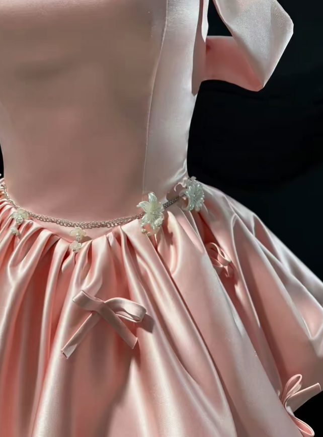 Cute Pink Strapless Satin A Line Homecoming Dress Formal Birthday Outfits With Bow SP1656