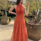 Elegant A-line Orange Sleeveless Tulle Prom Dress,Orange Evening Dress Y5327