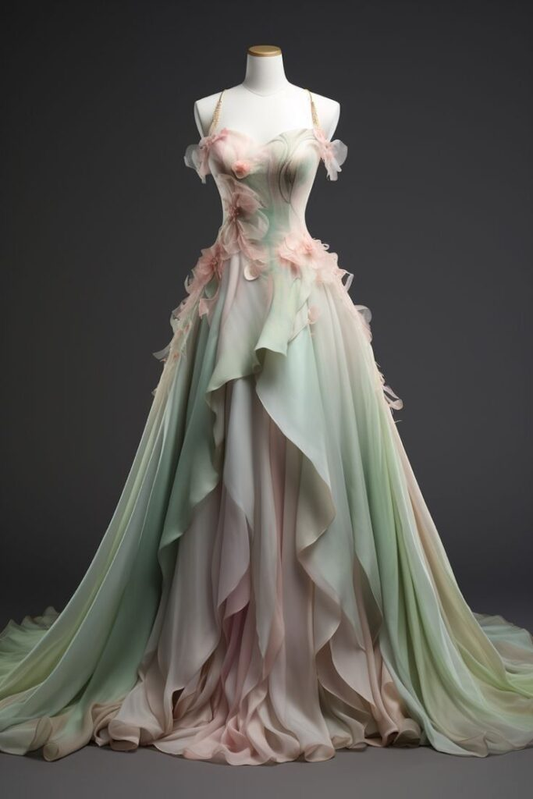 Fairy Chiffon Appliques Sweetheart Long Prom Dress Evening Dress Y8357