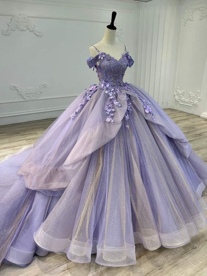 purple and silver sweet 16 dresses Lavender Quinceanera Dresses with Bow Princess Sweet 16 Glitter Party Ball Gowns