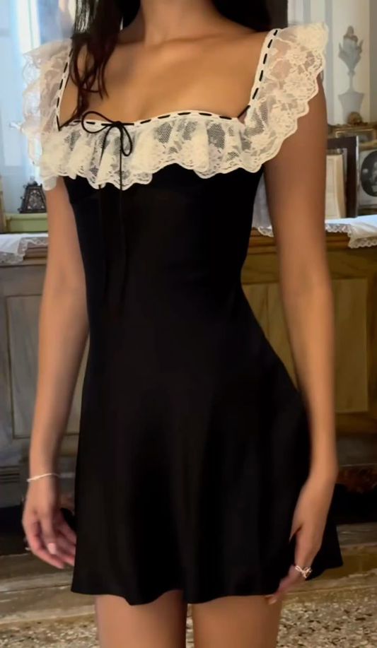 Cute Sleeveless Satin Lace Black Sheath Short Graduation Homecoming Dress Formal Birthday Outfits Y9445