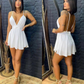 Backless A-line White Homecoming Dress,White Party Dress Y4017