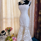 Elegant Spaghetti Straps White Lace Mermaid Long Party Dress Birthday Prom Dress SP1945