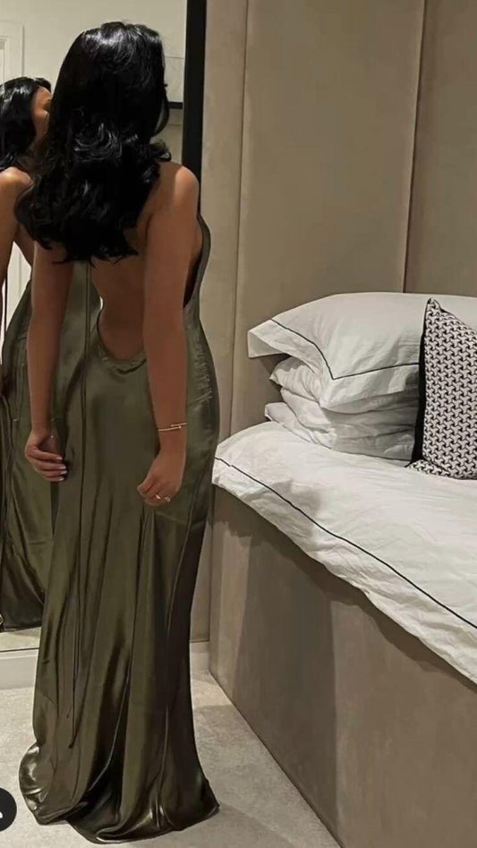 Sexy Olive Green Backless Evening Dress,Olive Green Gala Dress Y7400