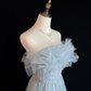 Elegant Blue Tulle Sequins Beaded ALine Prom Dress Evening Dress Y8646