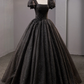 Black Square Neckline Tulle Long Prom Dress, Shiny Black Evening Dresses Y4386