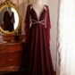 Sexy Burgundy Satin Beaded Backless Long Evening Dress Prom Gown SP848