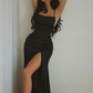 Sexy Black Spaghetti Straps Slit Mermaid Prom Dress Evening Dress Y7801