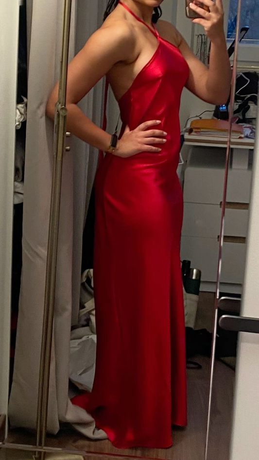 Sexy Halter Red Satin Mermaid Long Party Dress Prom Gown SP895