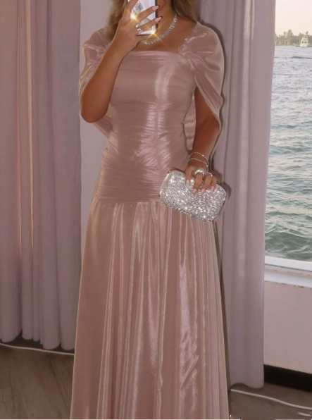 Pretty Pink A Line Long Wedding Guest Dress Formal Party Dress SP1311