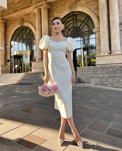 Retro Style White Midi-length Wedding Dress,Engagement Dress Y5257 Simplepromdress Retro Style White Midi-length Wedding Dress,Engagement Dress Y5257 Simplepromdress