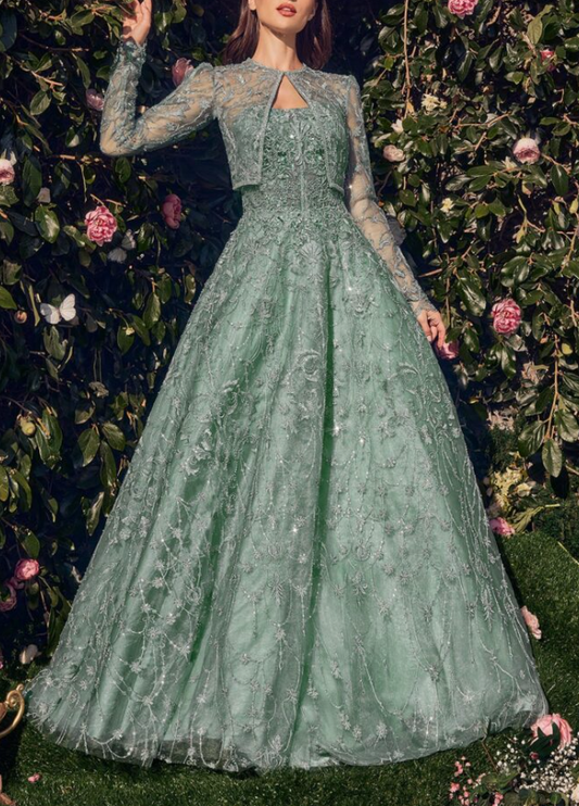 Gorgeous Green Tulle Sequins Beaded A Line Formal Evening Dress Prom Dress Y8358