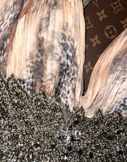 Unique V Neck Chiffon Print Floral Beaded Mermaid Party Dress Long Prom Dresses SP952