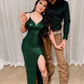 Charming Emerald Green Sequins Evening Dress with Split  Y2935