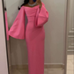 Pink Sheath/Column Evening Gown Long Sleeves,Pink Prom Dress Y6039