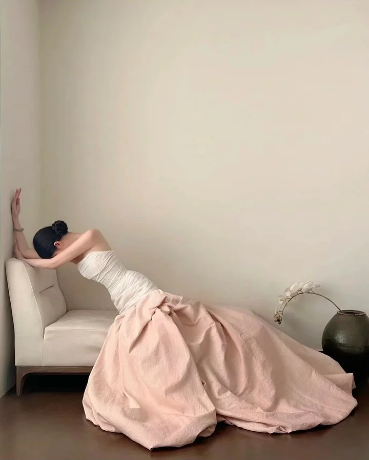 Elegant White Pink Long Satin Tulle Mermaid Long Wedding Dress SP405