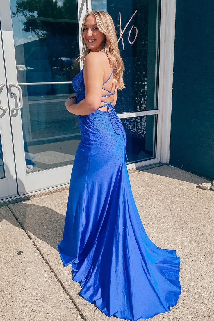 Sparkly Royal Blue Mermaid Long Prom Dress,Royal Blue Formal Gown Y7379