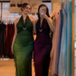 Ombre Green Chiffon Halter Long Prom Dress Glitter Evening Dress Y7481