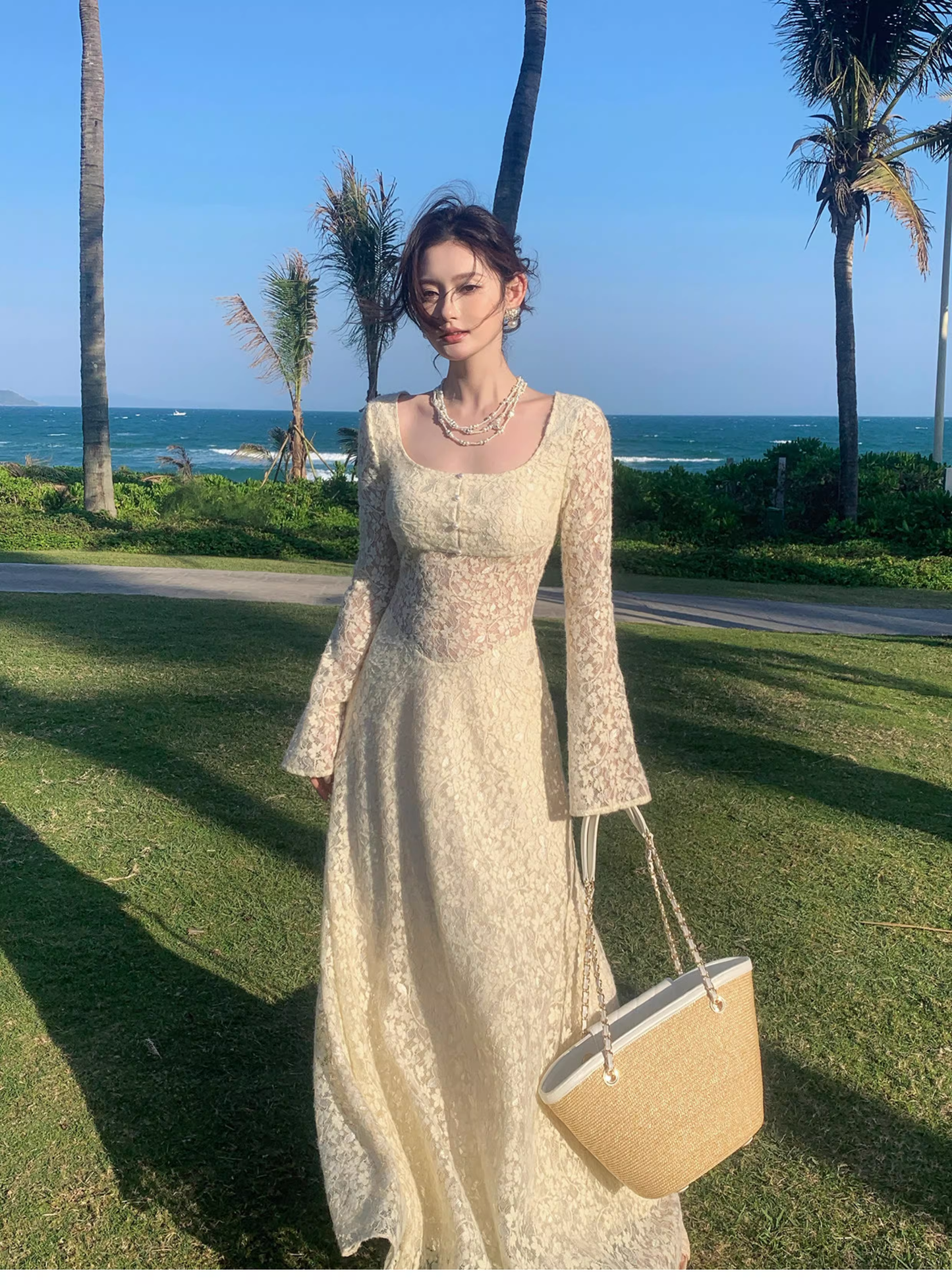 Charming Yellow Lace Mermaid Long Party Dress Birthday Prom Dress SP1976