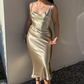 Suspender satin sexy retro evening dress for women backless strappy party tight dress Y4133
