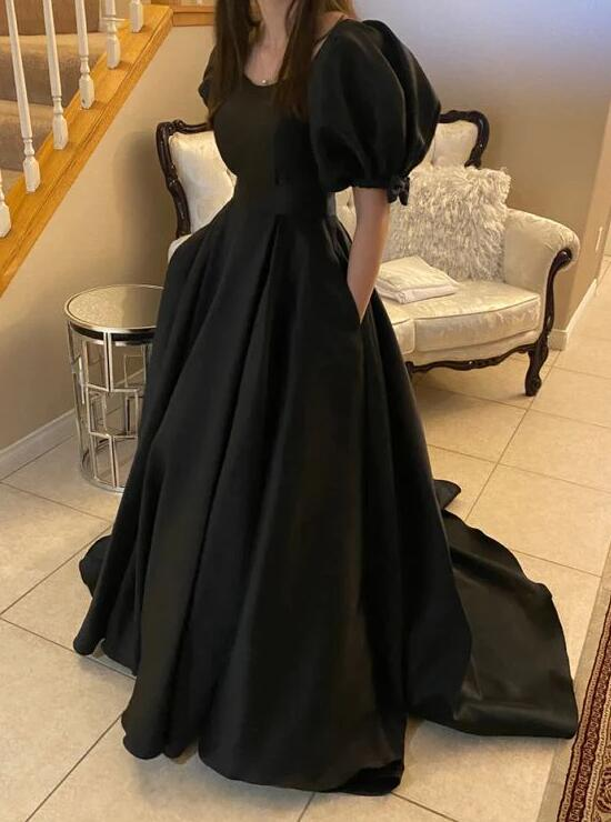 Mermaid Black Formal Evening Dresses With Short Sleeves Y4347
