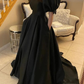 Mermaid Black Formal Evening Dresses With Short Sleeves Y4347