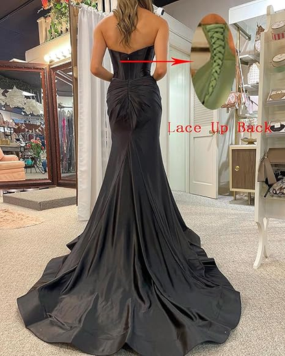 Strapless Mermaid Long Prom Dresses with Keyhole and Ruched Skirt Y5896