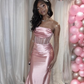 Pink Strapless Satin Mermaid Evening Dress Long Prom Dress Y7721