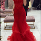 Charming Red Mermaid Evening Dress,Red Pageant Dress Y5954
