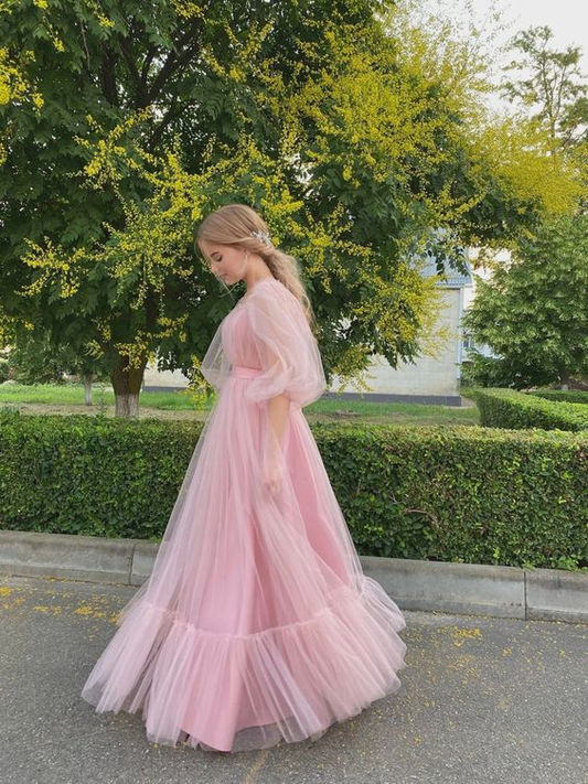 Elegant Pink A-line Tulle Prom Dress,Pink Fairy Dress Y6318