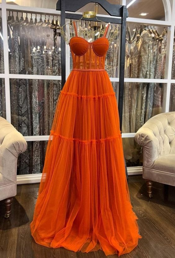 A-line Burnt Orange Spaghetti Straps Modest Formal Long Women Evening Simplepromdress A-line Burnt Orange Spaghetti Straps Modest Formal Long Women Evening Simplepromdress