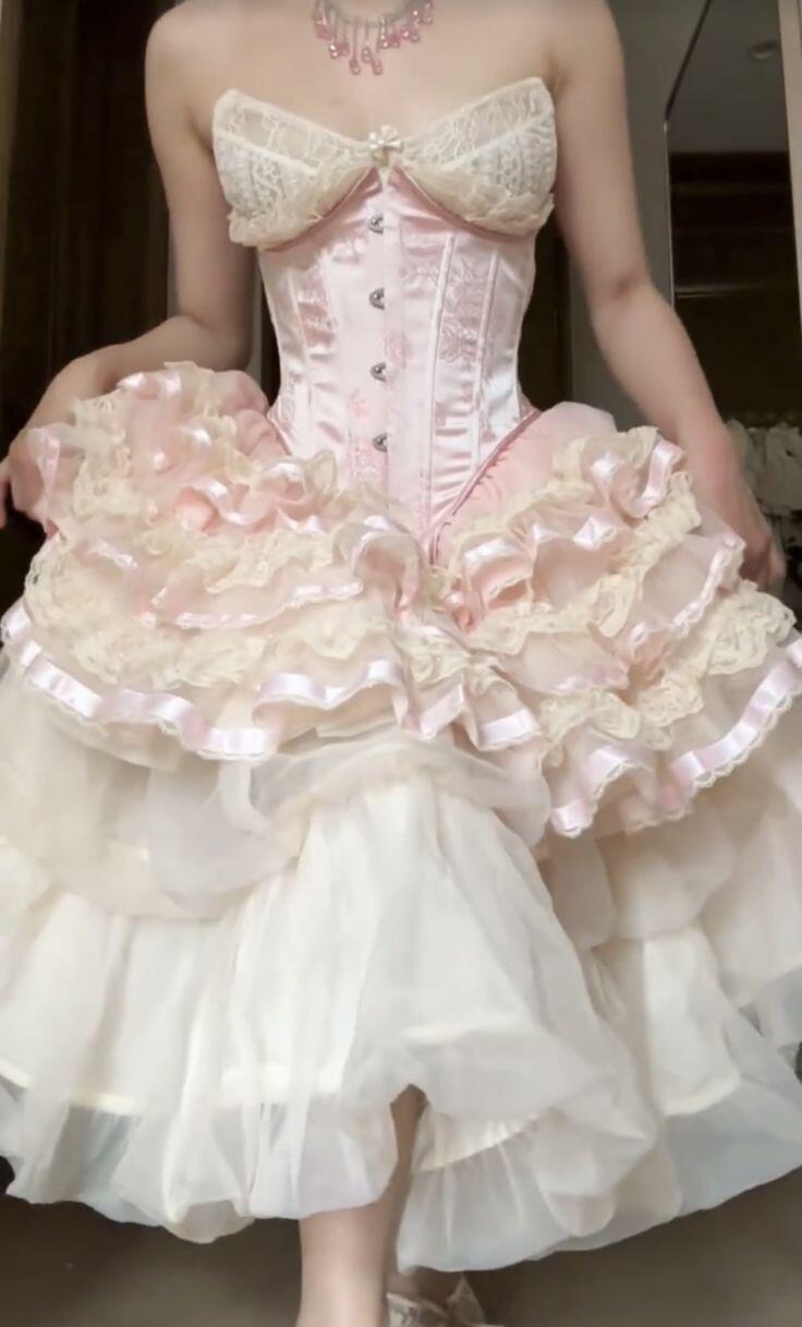Sweet Strapless Tulle Lace Layered Long Birthday Prom Dress Pink Long Party Dress SP3949