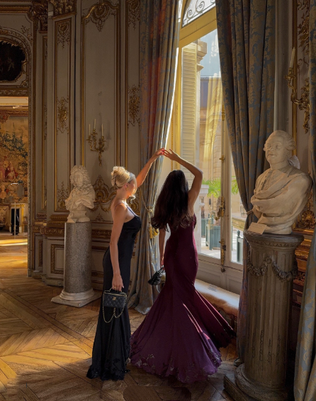 Vintage Purple Spaghetti Straps V Neck Satin Beaded Appliques Mermaid Evening Dress Long Prom Dress SP841