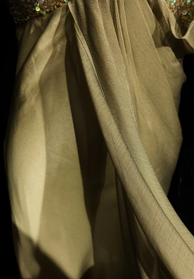 Elegant Turmeric One Shoulder Chiffon Beaded Mermaid Long Evening Dress Formal Wedding Guest Dress SP1964