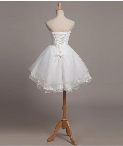 Lovely White Lace and Organza Short Graduation Dress Homecoming Dress, Short Teen Formal Dresses Y2088