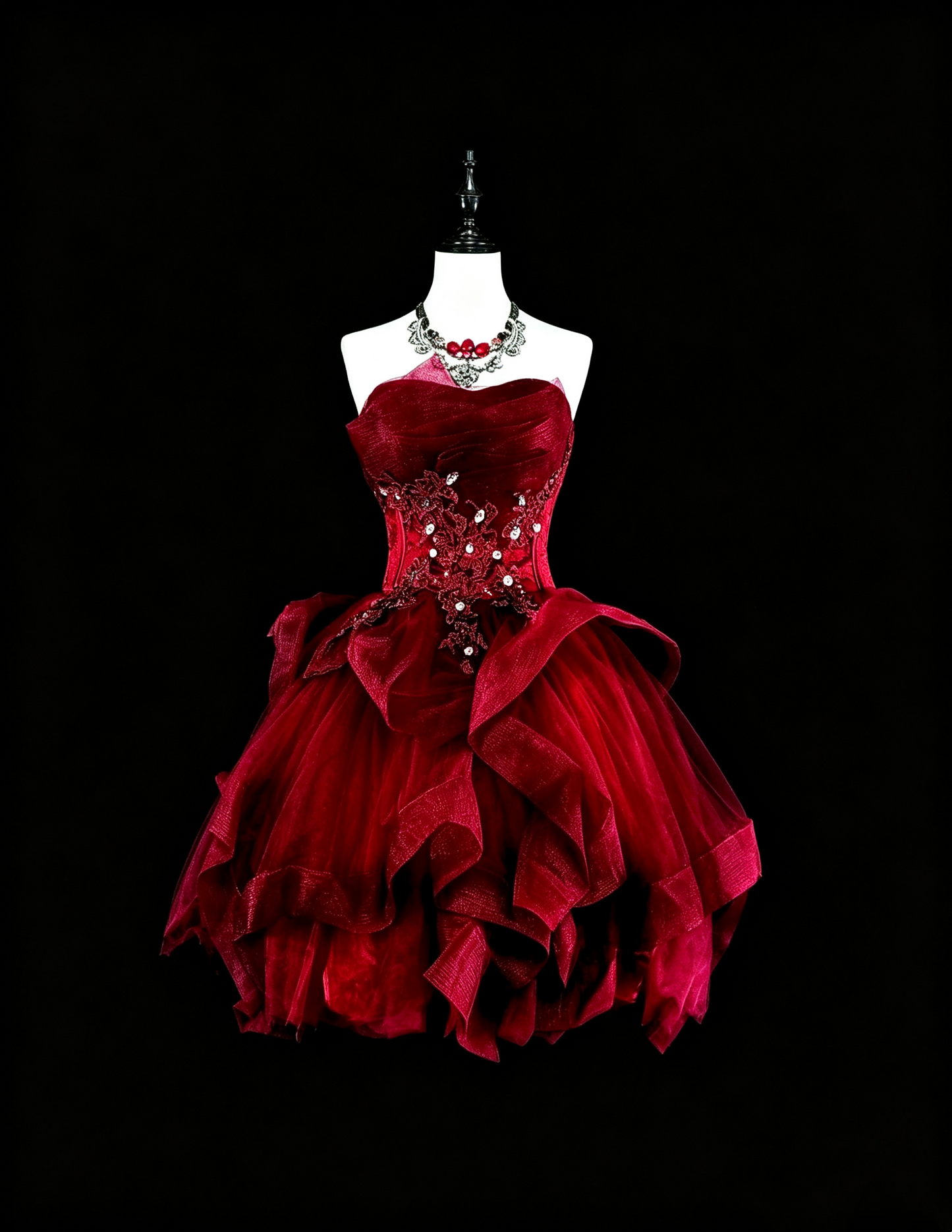 Charming Strapless Tulle Appliques Beaded A Line Short 16th Birthday Outfits,Red Short Graduation Homecoming Dress SP3395