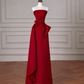 Elegant Red Satin Strapless Prom Dress,A Line Formal Evening Dress Y8624