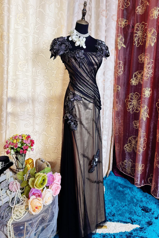 Vintage Tulle Beaded Appliques Long Evening Dress 19th Birthday Outfits SP1888