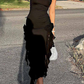 Black Sheath Ruffles Evening Dress Strapless Chiffon Prom Dress Y7765