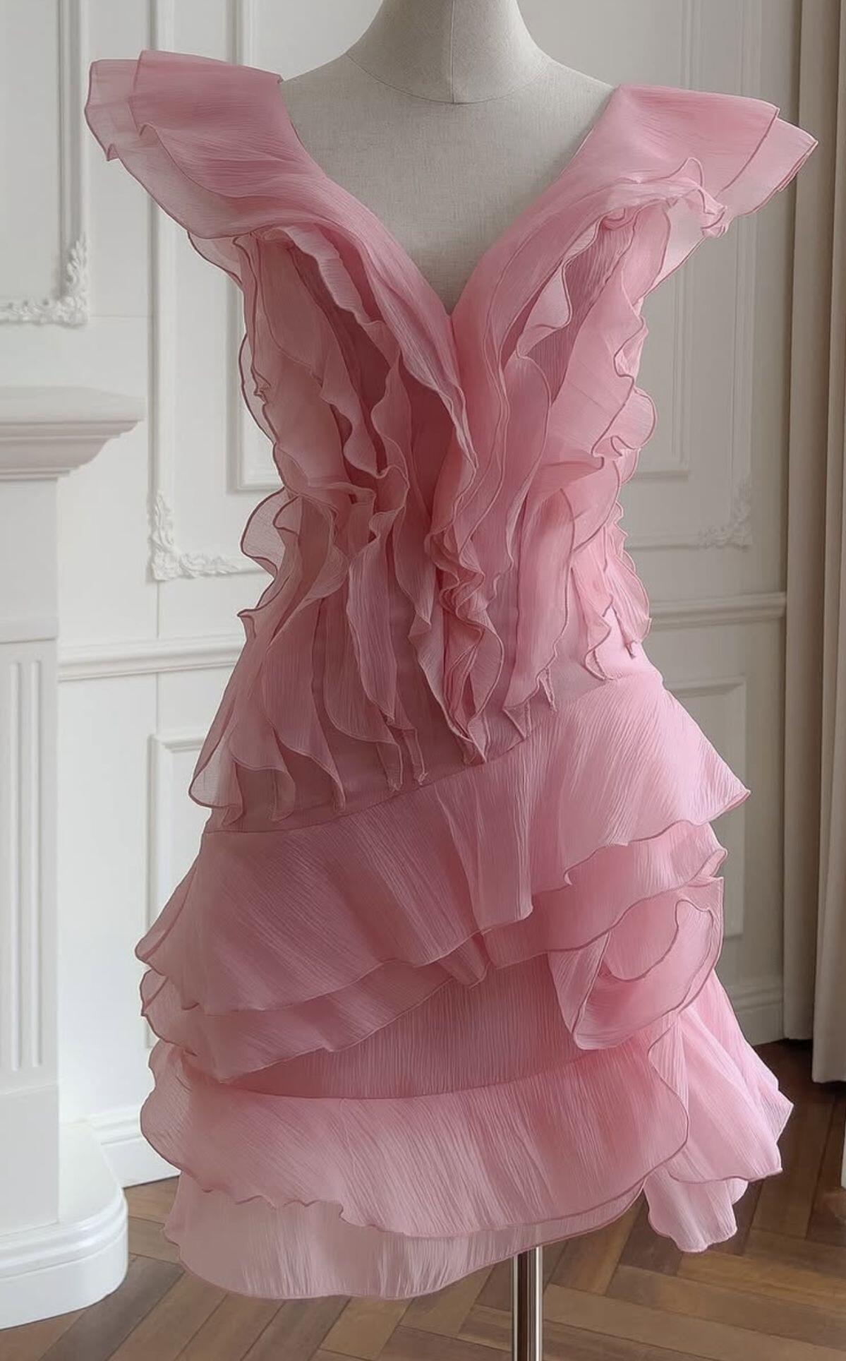 Classy Sleeveless Pink Chiffon Ruffle Short 16th Birthday Outfits Formal Short Graduation Homecoming Dress SP2429