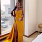 Sexy Yellow Mermaid Side Slit Prom Dress Evening Dress Formal Gowns Y7318