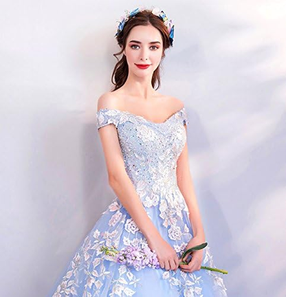 Blue Off The Shoulder Quinceanera Dresses Blue Ball Gown Y52