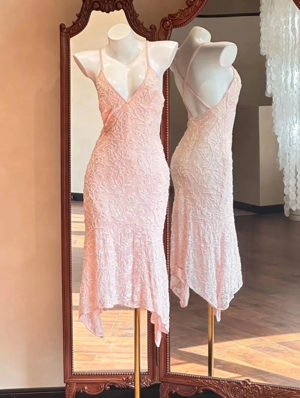 Classy Prom Dress Light Pink V-neck Backless Mermaid Long Party Dress SP3842