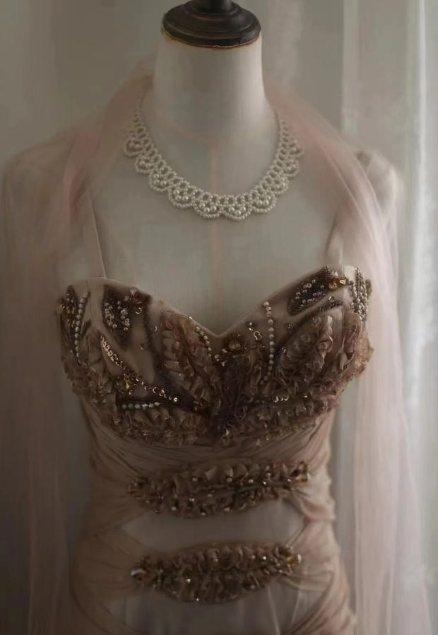 Retro Spaghetti Straps Chiffon Beaded Mermaid Prom Dress Long Evening Dress SP850