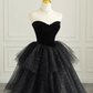 Black Strapless Tulle Formal Dress with Velvet, A-Line Sweetheart Neck Long Prom Dress  Y4434